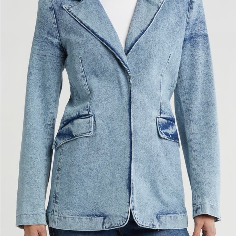 Good American Light Blue Cotton Denim Uniform Style Blazer Jacket Small